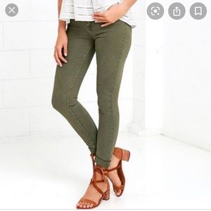 Olive green toothpick skinny jeans